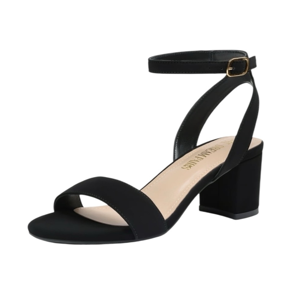 NIB Dream Pairs Classic Ankle Strap Black Block Heel Sandal